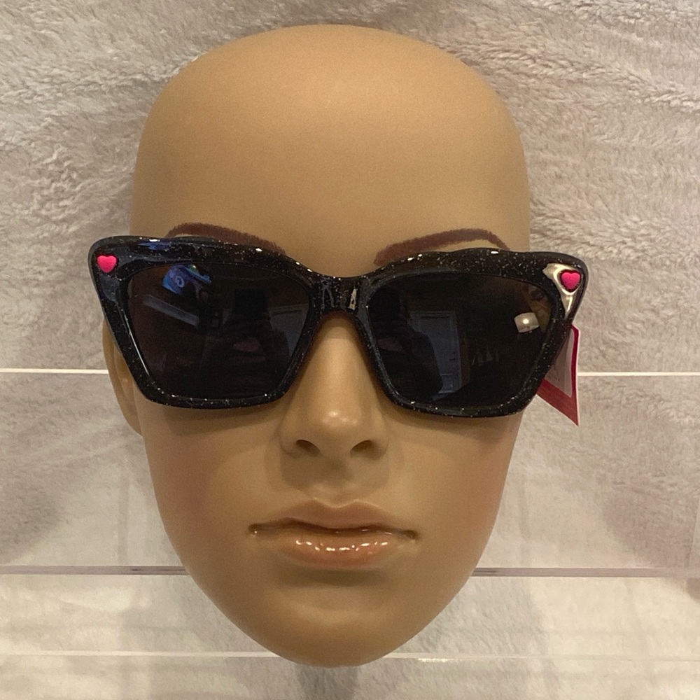 Betsey Johnson Square Butterfly Shape Sparkly Black Sunnies Sunglasses NWT